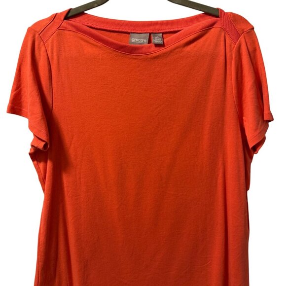 Chicos Orange Short-Sleeve Cotton Blend Top Size L Casual Lightweight Crew Neck - Picture 6 of 12